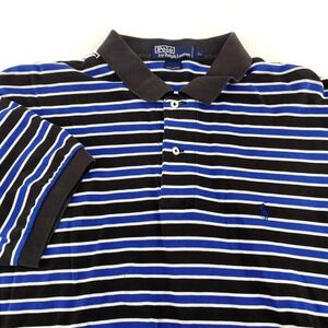 Polo Ralph Lauren Striped Polo Shirt Mens Large Blue Black White Pima Cotton